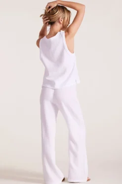 Bottoms*bobi Los Angeles SMOCKED WAIST WIDE LEG PANT WHITE