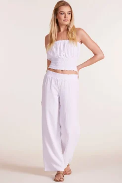 Bottoms*bobi Los Angeles SMOCKED WAIST WIDE LEG PANT WHITE