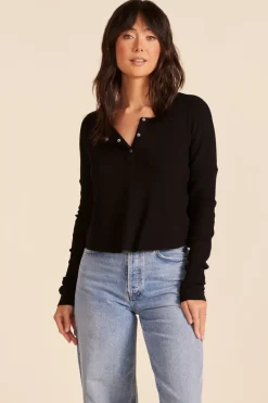 Tops*bobi Los Angeles SPLIT NECK BOXY TEE BLACK