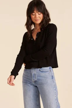 Tops*bobi Los Angeles SPLIT NECK BOXY TEE BLACK