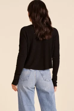 Tops*bobi Los Angeles SPLIT NECK BOXY TEE BLACK