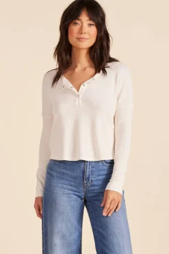 Tops*bobi Los Angeles SPLIT NECK BOXY TEE PARCHMENT