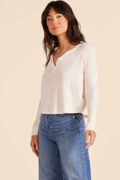Tops*bobi Los Angeles SPLIT NECK BOXY TEE PARCHMENT