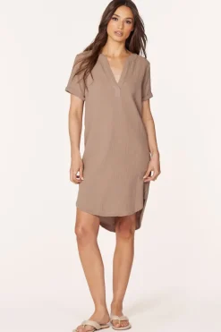 Dresses*bobi Los Angeles SPLIT NECK DRESS HAZELNUT