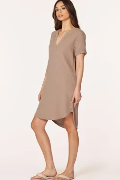 Dresses*bobi Los Angeles SPLIT NECK DRESS HAZELNUT