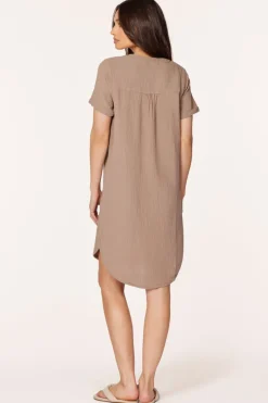 Dresses*bobi Los Angeles SPLIT NECK DRESS HAZELNUT
