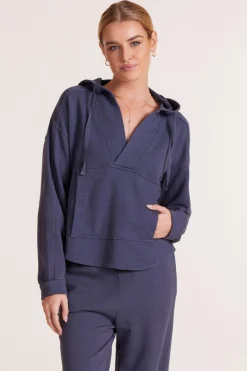 Tops*bobi Los Angeles SPLIT NECK HOODIE GRANITE
