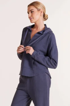 Tops*bobi Los Angeles SPLIT NECK HOODIE GRANITE