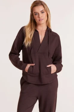 Tops*bobi Los Angeles SPLIT NECK HOODIE UMBER