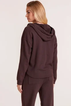 Tops*bobi Los Angeles SPLIT NECK HOODIE UMBER