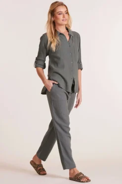 Bottoms*bobi Los Angeles STRAIGHT LEG TIE WAIST PANT DK SAGE