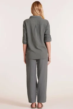 Bottoms*bobi Los Angeles STRAIGHT LEG TIE WAIST PANT DK SAGE
