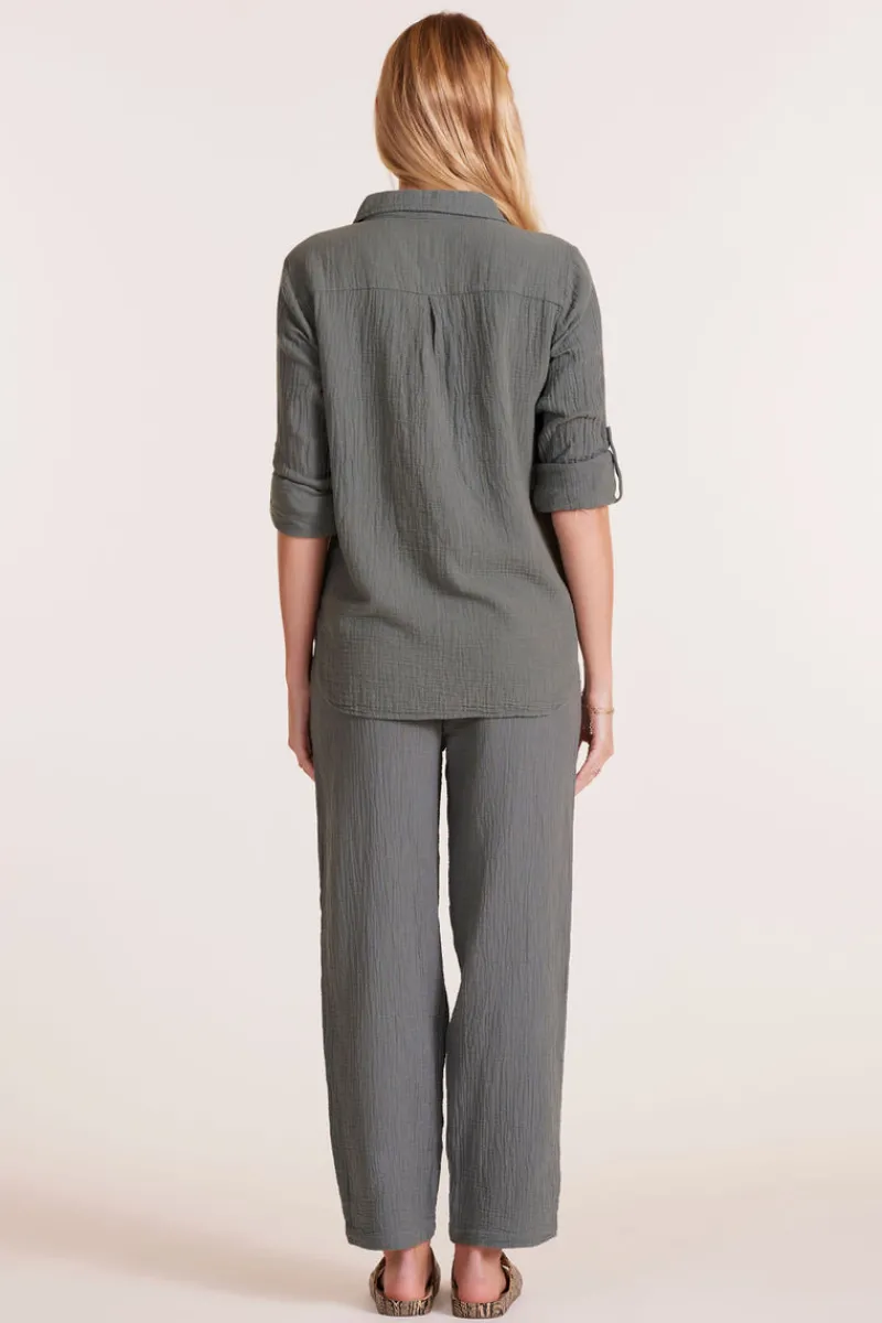 Bottoms*bobi Los Angeles STRAIGHT LEG TIE WAIST PANT DK SAGE