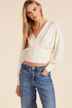 Tops*bobi Los Angeles SURPLICE DRAPED MODAL JERSEY TEE MACADAMIA