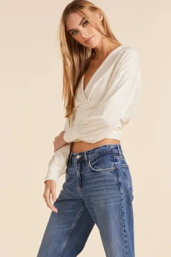 Tops*bobi Los Angeles SURPLICE DRAPED MODAL JERSEY TEE MACADAMIA