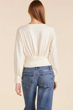 Tops*bobi Los Angeles SURPLICE DRAPED MODAL JERSEY TEE MACADAMIA
