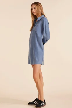 Dresses*bobi Los Angeles TAB SLEEVE SHIRT DRESS INDIGO