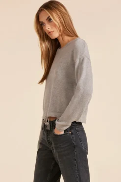 Sweaters*bobi Los Angeles TIE HEM CREWNECK SWEATER HTHR GREY