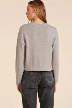 Sweaters*bobi Los Angeles TIE HEM CREWNECK SWEATER HTHR GREY