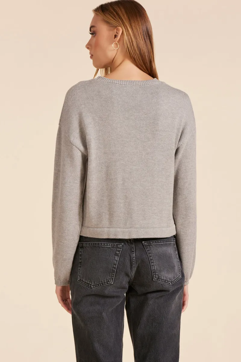 Sweaters*bobi Los Angeles TIE HEM CREWNECK SWEATER HTHR GREY