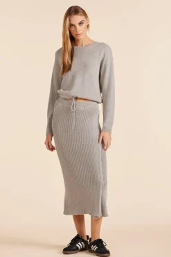 Sweaters*bobi Los Angeles TIE HEM CREWNECK SWEATER HTHR GREY