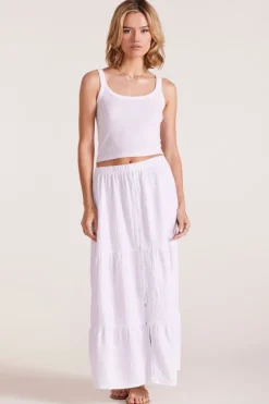 Bottoms*bobi Los Angeles TIERED BUTTON FRONT MAXI SKIRT WHITE