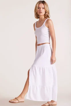 Bottoms*bobi Los Angeles TIERED BUTTON FRONT MAXI SKIRT WHITE