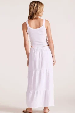 Bottoms*bobi Los Angeles TIERED BUTTON FRONT MAXI SKIRT WHITE