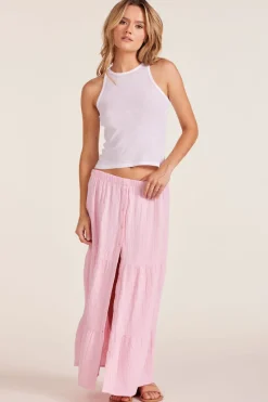 Bottoms*bobi Los Angeles TIERED BUTTON FRONT MAXI SKIRT ROSE QUARTZ