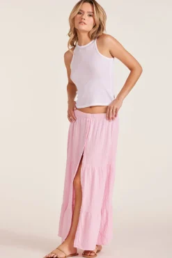 Bottoms*bobi Los Angeles TIERED BUTTON FRONT MAXI SKIRT ROSE QUARTZ
