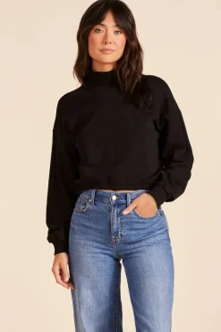 Tops*bobi Los Angeles TURTLENECK BUBBLE HEM SWEATSHIRT BLACK