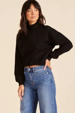 Tops*bobi Los Angeles TURTLENECK BUBBLE HEM SWEATSHIRT BLACK