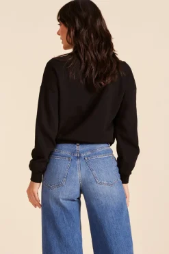 Tops*bobi Los Angeles TURTLENECK BUBBLE HEM SWEATSHIRT BLACK