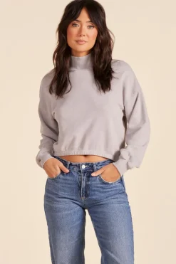 Tops*bobi Los Angeles TURTLENECK BUBBLE HEM SWEATSHIRT PEBBLE