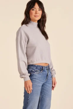 Tops*bobi Los Angeles TURTLENECK BUBBLE HEM SWEATSHIRT PEBBLE
