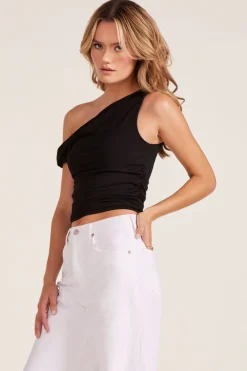 Tops*bobi Los Angeles TWIST OFF THE SHOULDER TOP BLACK