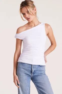 Tops*bobi Los Angeles TWIST OFF THE SHOULDER TOP WHITE