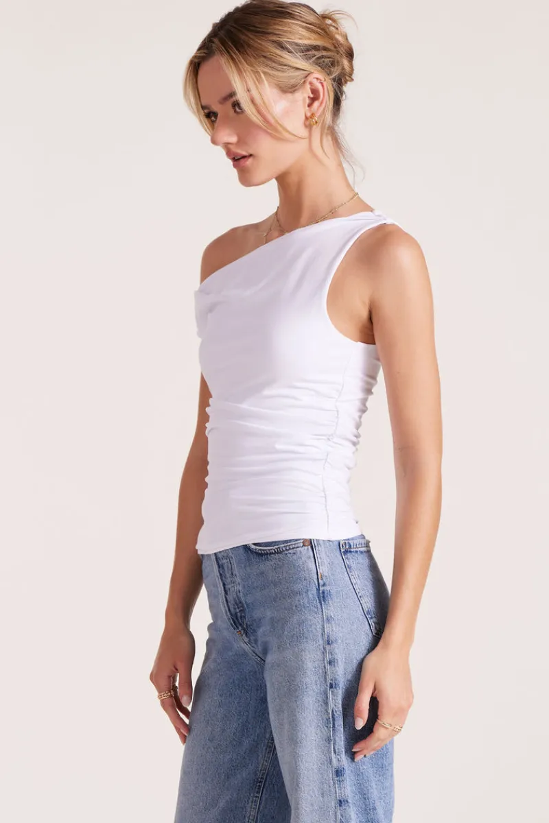 Tops*bobi Los Angeles TWIST OFF THE SHOULDER TOP WHITE