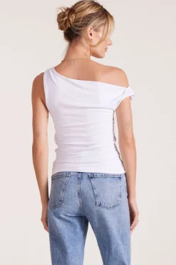 Tops*bobi Los Angeles TWIST OFF THE SHOULDER TOP WHITE