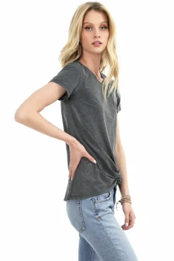Tops*bobi Los Angeles Vintage Jersey Short Sleeve Tuck Tee Black