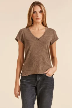 Tops*bobi Los Angeles V-NECK ACID WASH JERSEY TEE HAZELNUT