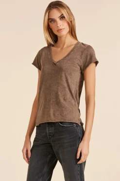 Tops*bobi Los Angeles V-NECK ACID WASH JERSEY TEE HAZELNUT
