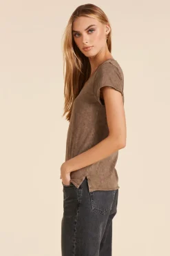 Tops*bobi Los Angeles V-NECK ACID WASH JERSEY TEE HAZELNUT