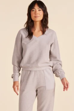Sweaters|Tops*bobi Los Angeles V-NECK BALLOON SLEEVE SWEATSHIRT PEBBLE