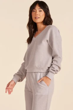 Sweaters|Tops*bobi Los Angeles V-NECK BALLOON SLEEVE SWEATSHIRT PEBBLE