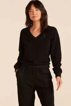 Sweaters|Tops*bobi Los Angeles V-NECK BALLOON SLEEVE SWEATSHIRT BLACK