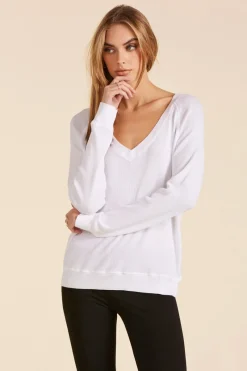 Tops*bobi Los Angeles V-NECK BOYFRIEND LONG SLEEVE TOP WHITE