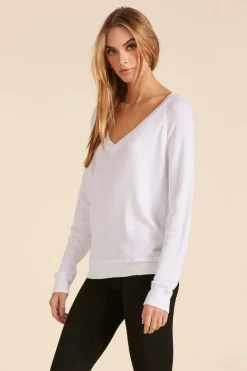 Tops*bobi Los Angeles V-NECK BOYFRIEND LONG SLEEVE TOP WHITE