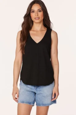 Tanks*bobi Los Angeles V-NECK FRONT SEAMED TANK BLACK