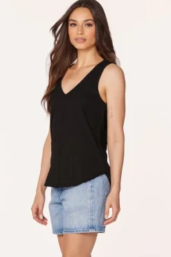 Tanks*bobi Los Angeles V-NECK FRONT SEAMED TANK BLACK